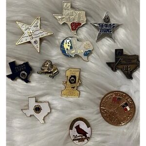 Vintage Lot of 11 State of Texas Lions Club Pins Gold And Silver Tones Enamel